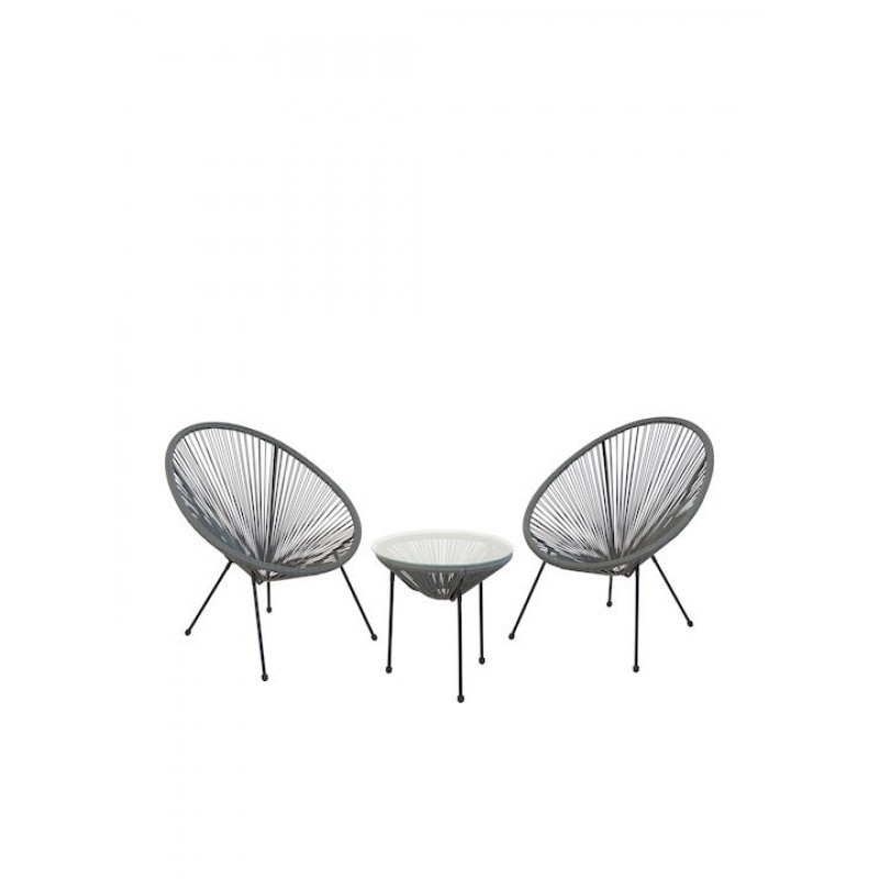 ACAPULCO Set Κήπου - Βεράντας: Τραπέζι + 2 Πολυθρόνες Μέταλλο Μαύρo / Rattan Γκρι Κωδικός: [Ε-00023094] Ε245,4S